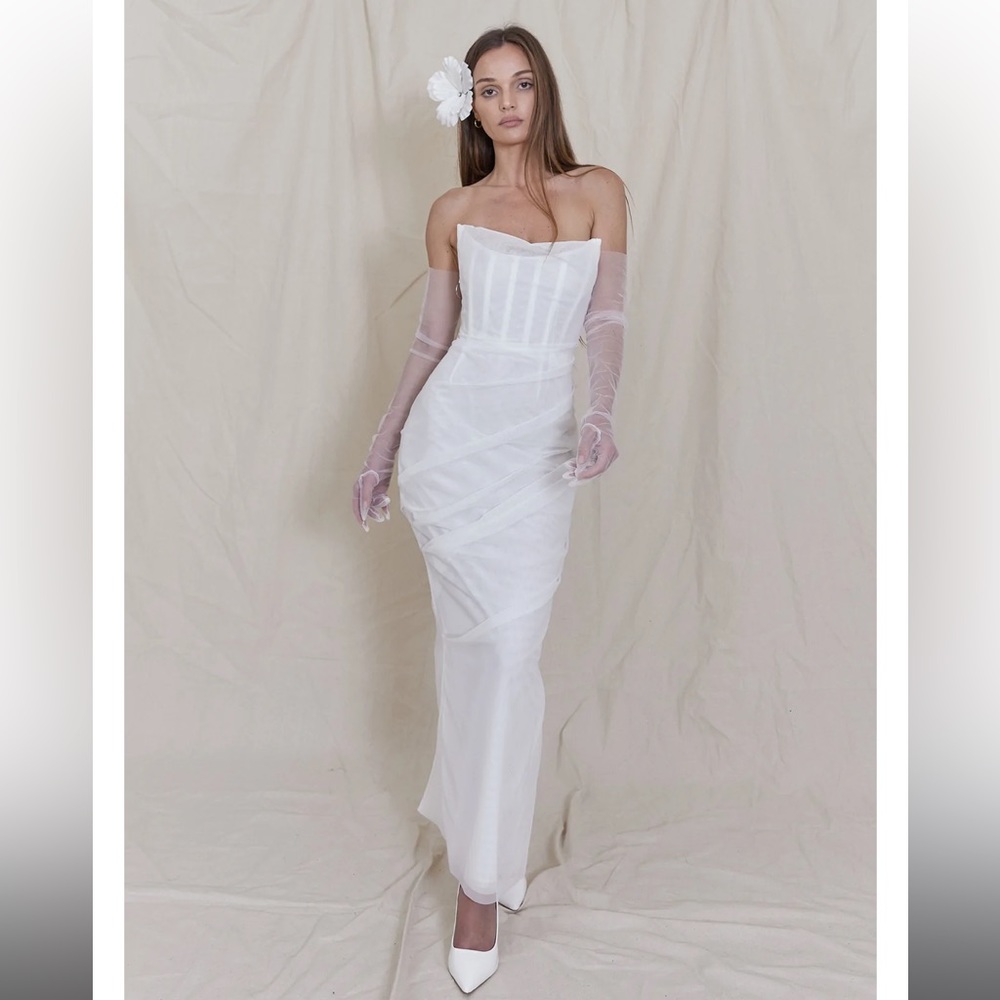 White khloe dress by Katharine Polk. Brand new with tags. Never worn. Paid $995